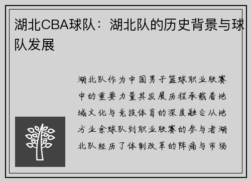 湖北CBA球队：湖北队的历史背景与球队发展