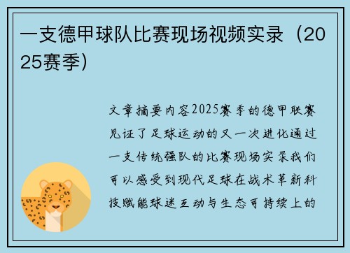一支德甲球队比赛现场视频实录（2025赛季）